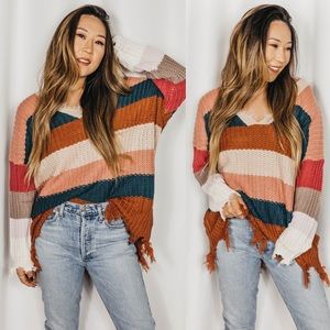 NEW // Vanessa Destroyed Color Block Sweater